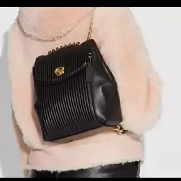 Coach Quilted Convertible 16 Black Leather Parker Backpack Gold Hardware - Picture 2 of 10